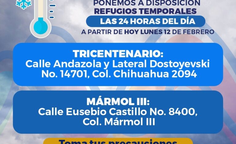  Habilita Municipio refugios temporales por 24 horas