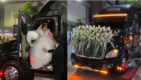  Sólo en Culiacán: Novia se luce llegando en tráiler a su boda