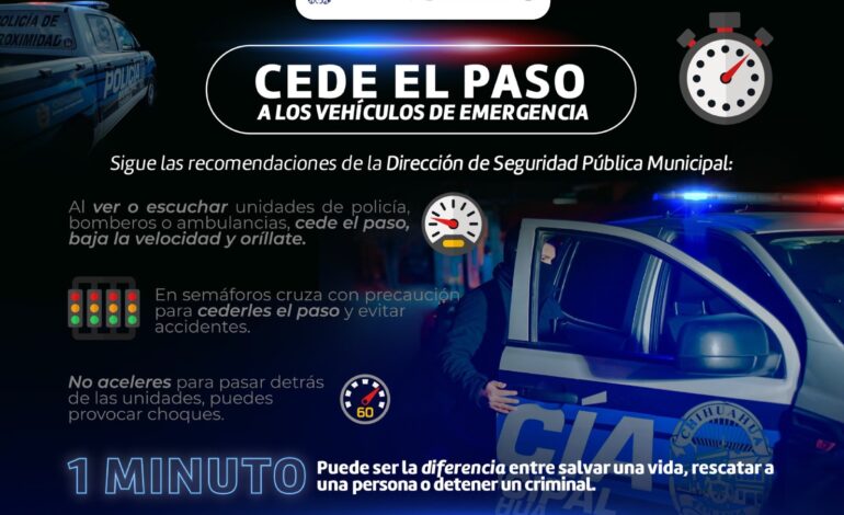  Pide Seguridad Pública ceder el paso a vehículos oficiales que atienden emergencias