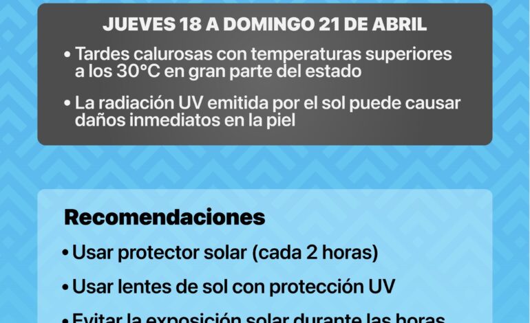  Emite Protección Civil Estatal alerta preventiva por radiación ultravioleta extrema