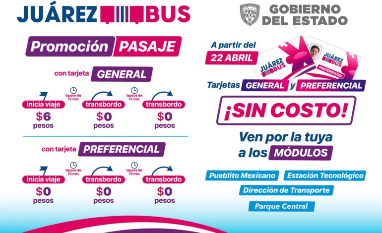  Anuncia Gobierno que el trasbordo en Juárez Bus será gratuito 