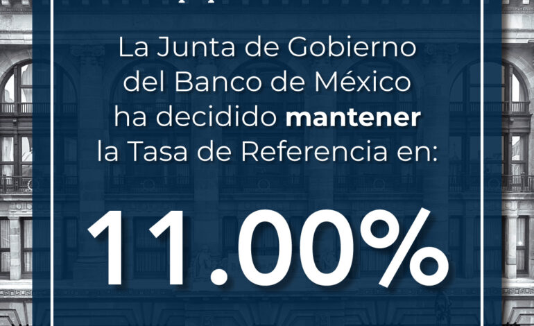  Sin cambios, Banxico mantiene tasa de interés en 11%
