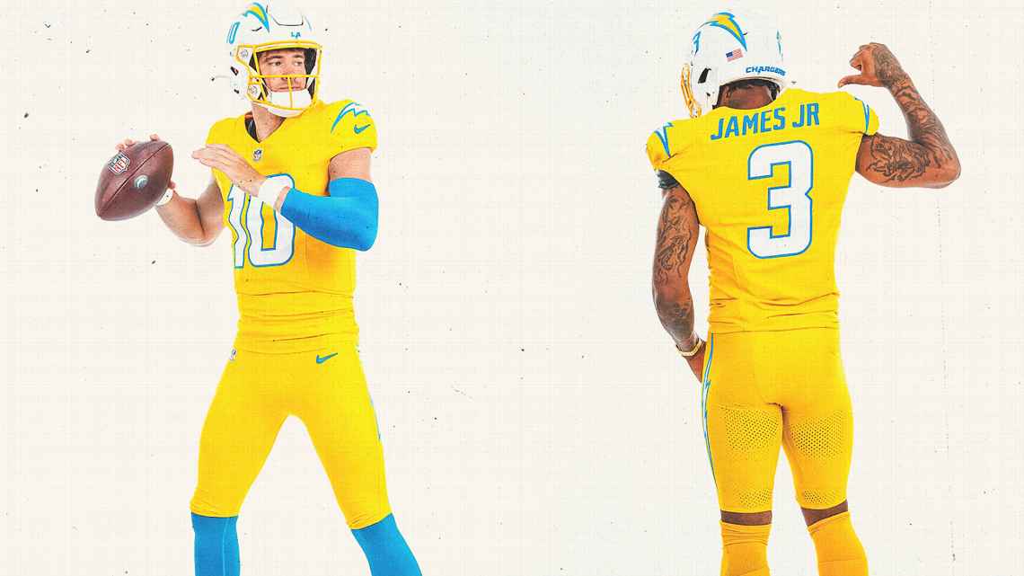 Chargers revelan uniformes alternativos dorados y azul marino