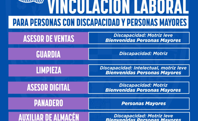  Ofrecen vacantes laborales para adultos mayores y personas con discapacidad