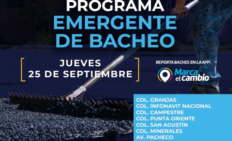  Atenderá Municipio baches en siete zonas este 25 de septiembre