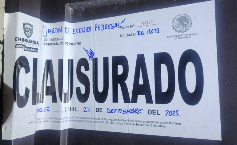  Clausura Gobernación Estatal 8 establecimientos durante la última semana