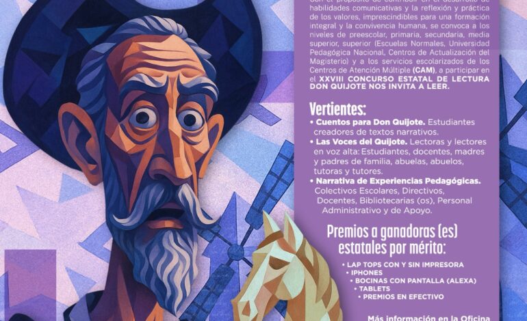 Lanzan convocatoria del Concurso Estatal de Lectura “Don Quijote nos invita a Leer”