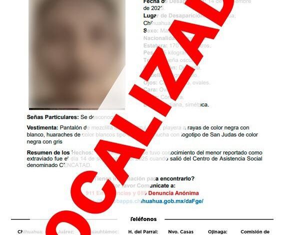  Localizan a adolescente con reporte de ausencia en la ciudad de Chihuahua
