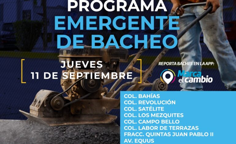  Atenderá Municipio baches en estas zonas hoy 11 de septiembre
