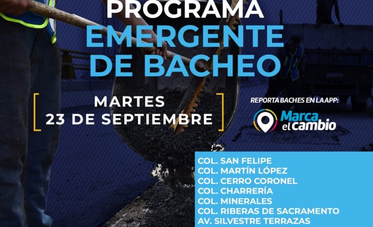  En estas zonas trabajará Municipio con bacheo este 23 de septiembre