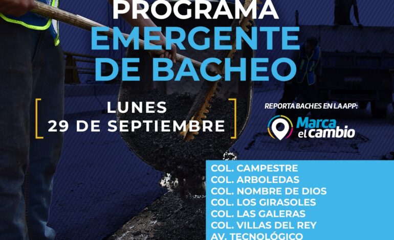 Atenderá Municipio siete zonas con bacheo este lunes 29 de septiembre