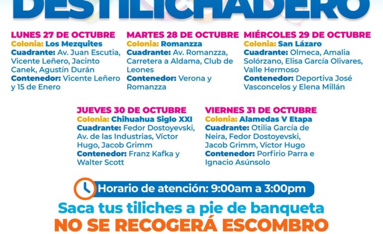 Visitará programa Destilichadero cinco colonias del 27 al 31 de octubre