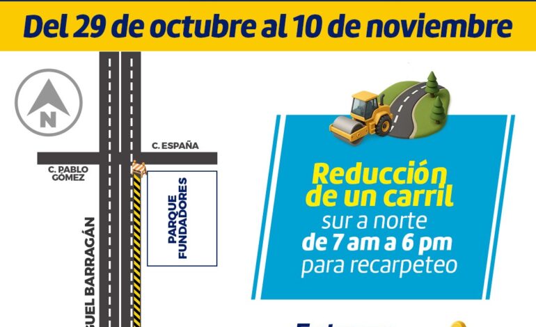  Alerta Vial, trabajará Municipio en recarpeteo en tramo de la avenida Miguel Barragán