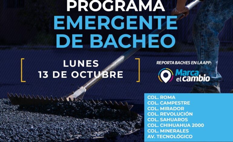 Atenderá Municipio ocho zonas con bacheo hoy 13 de octubre