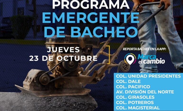 Conoce dónde Municipio realizará bacheo este jueves 23 de octubre
