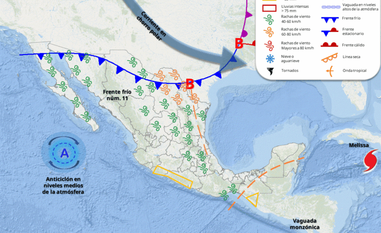  Ingresa el frente frío 11; traerá descenso de temperaturas para mañana