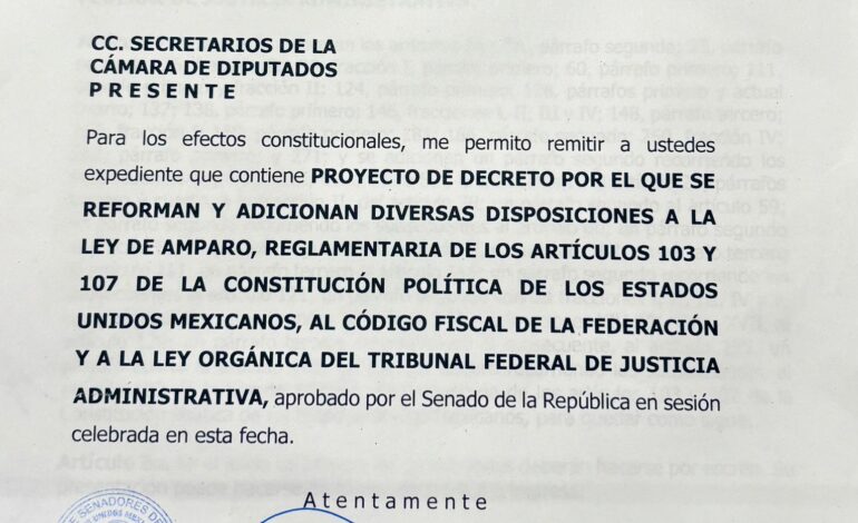  Cámara de Diputados recibió y publicó en la Gaceta Parlamentaria la minuta de reformas a la Ley de Amparo