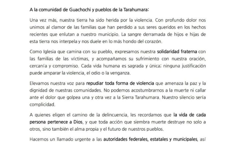  Redoblen seguridad en Guachochi, pide Obispo de la Tarahumara tras ataque armado