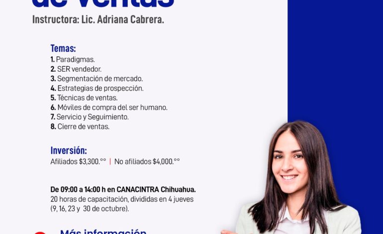 Canacintra impulsa la profesionalización comercial con el curso “Herramientas de Ventas”