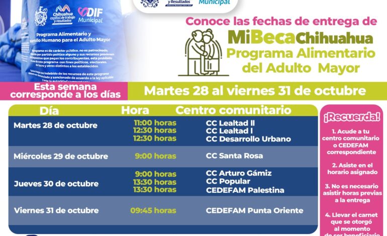 Estos son los lugares para acudir por tu apoyo PAAM del DIF Municipal del 28 al 31 de octubre