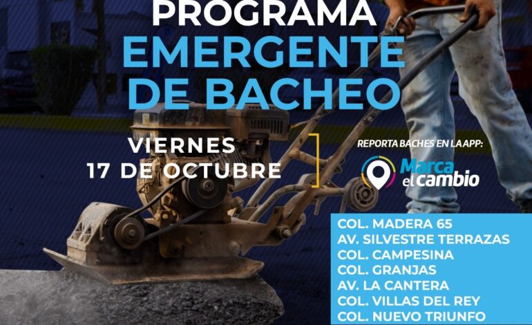 Atenderá Municipio estas zonas con bacheo hoy 17 de octubre