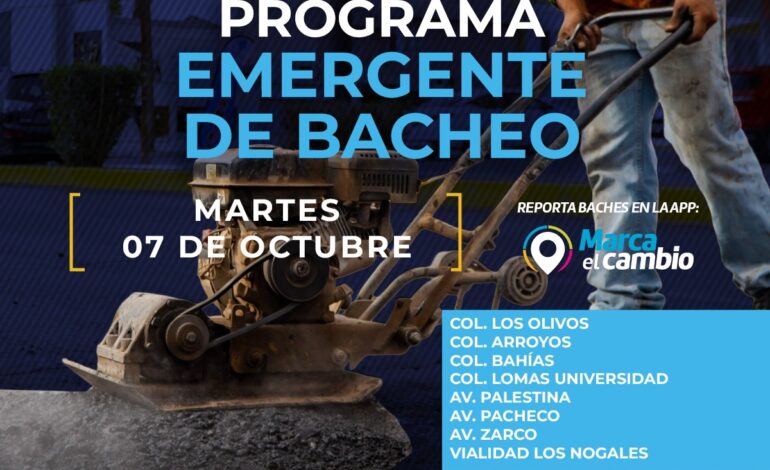 Atenderá Municipio con bacheo ocho zonas este martes 7 de octubre
