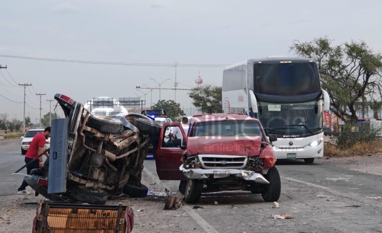 Choque sobre carretera a Aldama deja a conductor atrapado y cuantiosos daños materiales