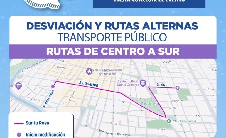  Anuncia Subsecretaría de Transporte modificaciones en rutas con motivo del Encendido del Árbol