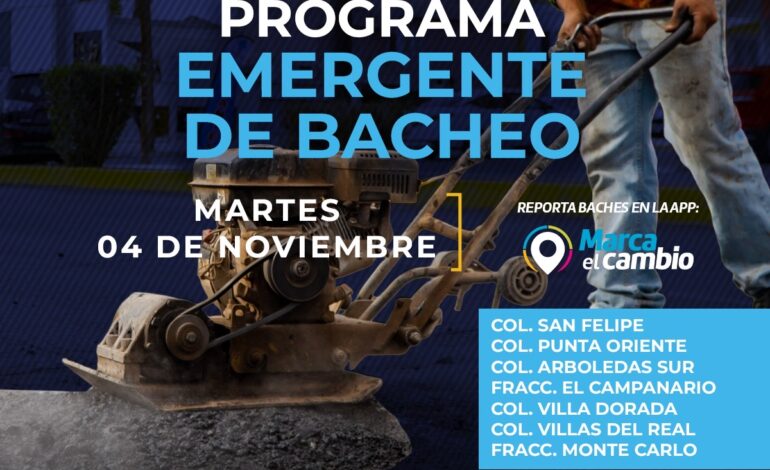  Atenderá Municipio con bacheo siete zonas hoy 4 de noviembre