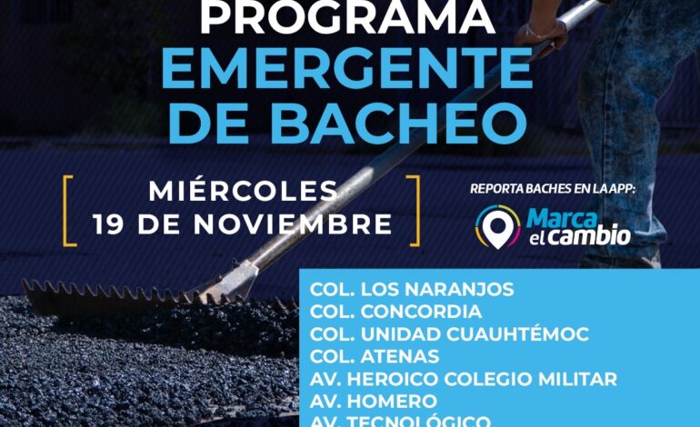  Bacheará Municipio siete zonas este miércoles