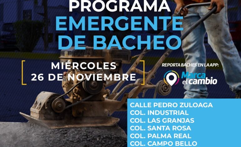  Seis zonas tendrán bacheo este miércoles 26 de noviembre: Municipio