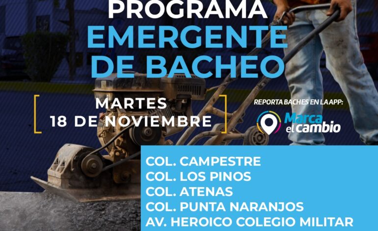  Atenderá Municipio con bacheo cinco zonas este martes 18 de noviembre