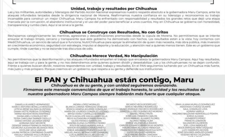  Respalda PAN Estatal a Maru Campos, “trabajo habla más fuerte que cualquier ataque”