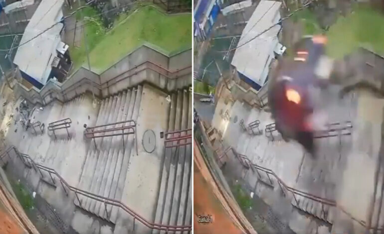  Impresionante accidente en São Paulo: un auto cayó por una escalera y el conductor sobrevivió