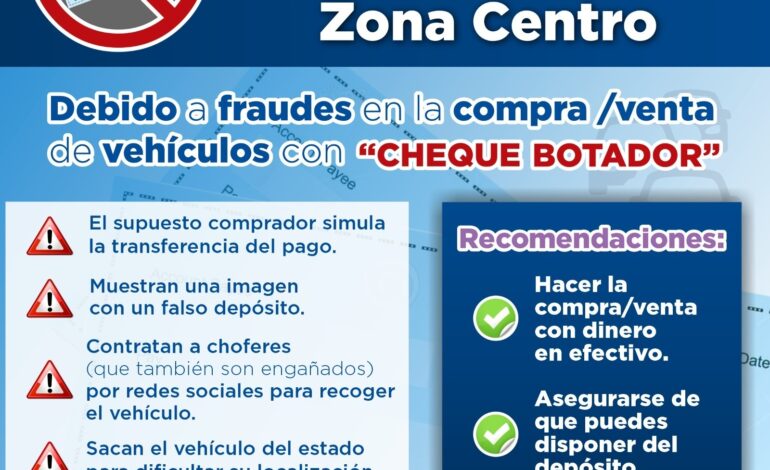  Advierte Fiscalía Zona Centro por incremento de fraudes con “cheque botador”