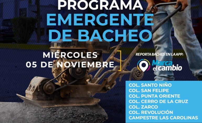  Estas zonas atenderá Municipio con bacheo este 5 de noviembre