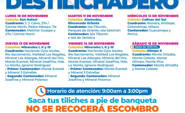  ¡Saca tus tiliches! Destilichadero estará en siete colonias del 11 al 15 de noviembre