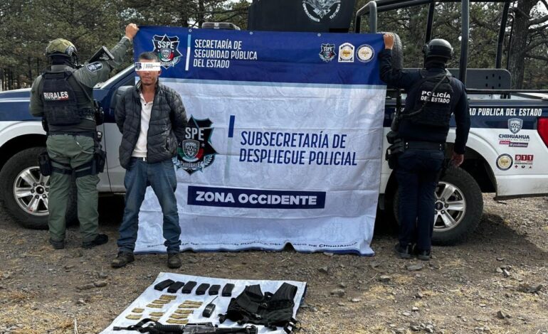  Detienen a sujeto con arma y 100 cartuchos útiles en Guachochi