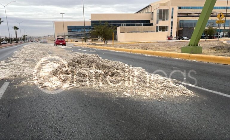  Camión que cargaba algodón choca contra puente peatonal frente a la UACH