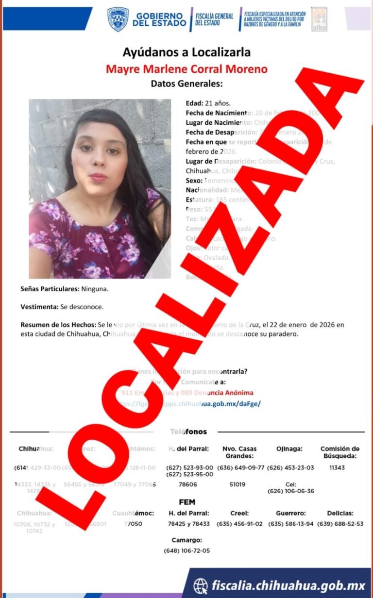 Reporta FEM localización de Mayre Marlene C. M., en buen estado de salud