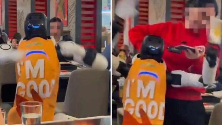 Robot mesero se rebela en un restaurante: destroza una mesa y comienza a bailar
