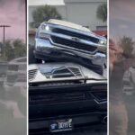 Captan en video el momento en que una pick up Chevrolet “usa de rampa” a un Lamborghini; conductora no lo vio