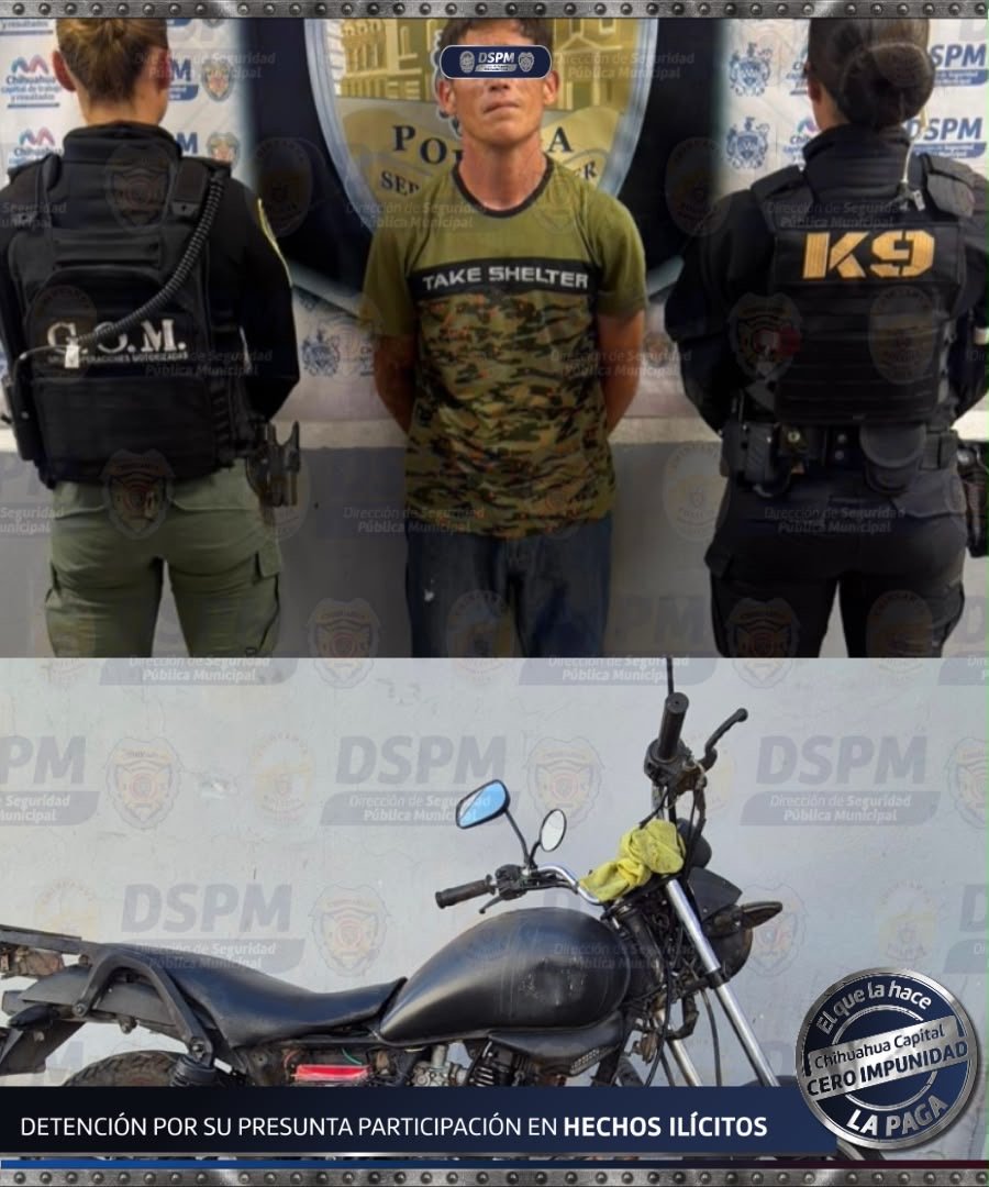 Detuvo Policía Municipal a hombre; le aseguraron motocicleta con reporte de robo