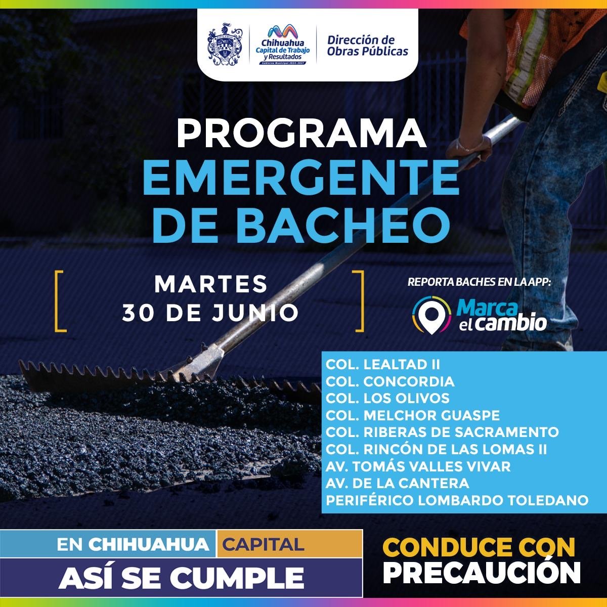 Nueve zonas tendrán bacheo este martes 30 de junio: Municipio 