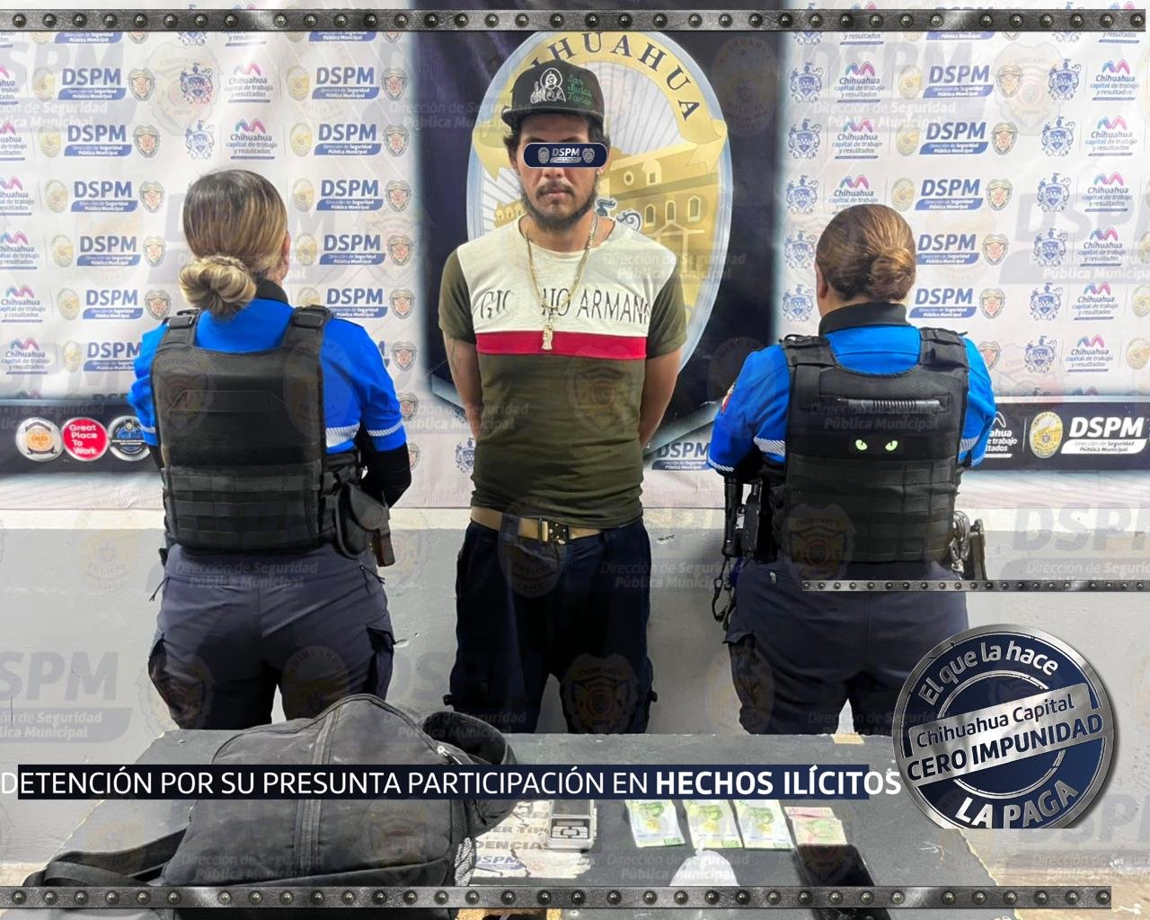 Municipales realizan detención de hombre con paquete de aparente cristal