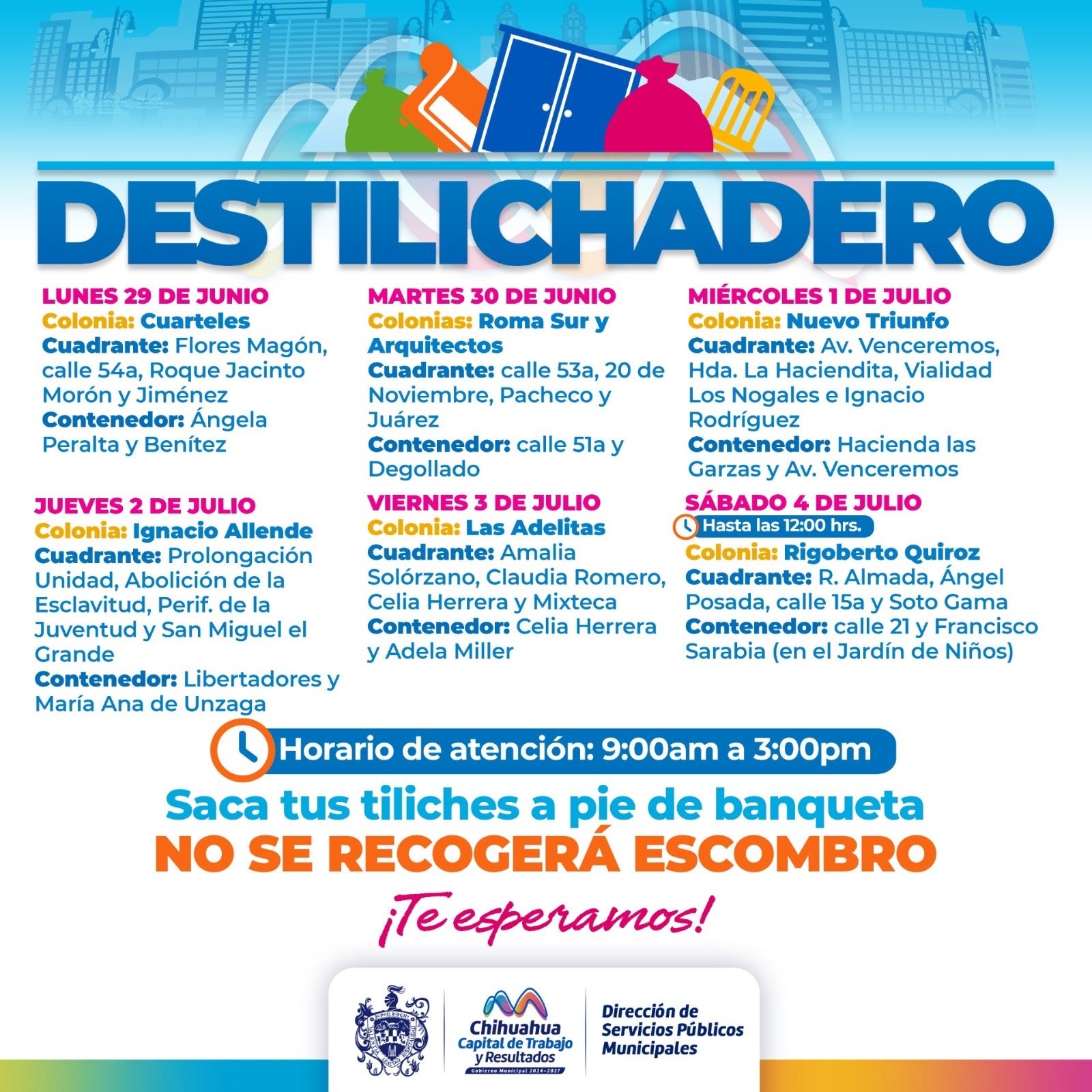 Visitará Destilichadero siete colonias del 29 de junio al 4 de julio