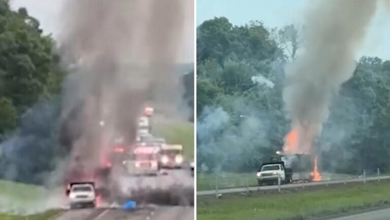 Camión cargado con fuegos artificiales arde y desata una serie de explosiones en plena autopista en EE.UU.
