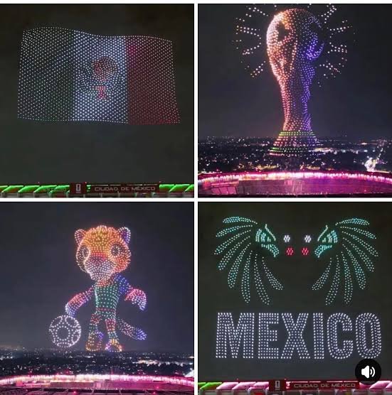 Espectáculo de drones ilumina el cielo del Estadio Ciudad de México a unas horas del México vs Sudáfrica