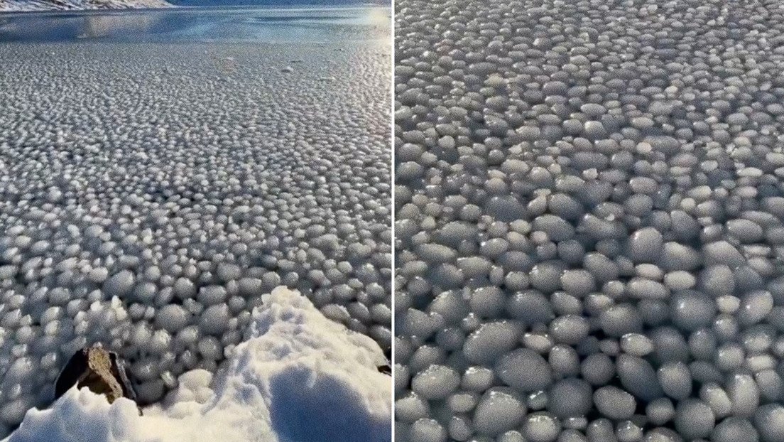 Captan cómo miles de esferas de hielo cubren una laguna en un fenómeno natural impresionante