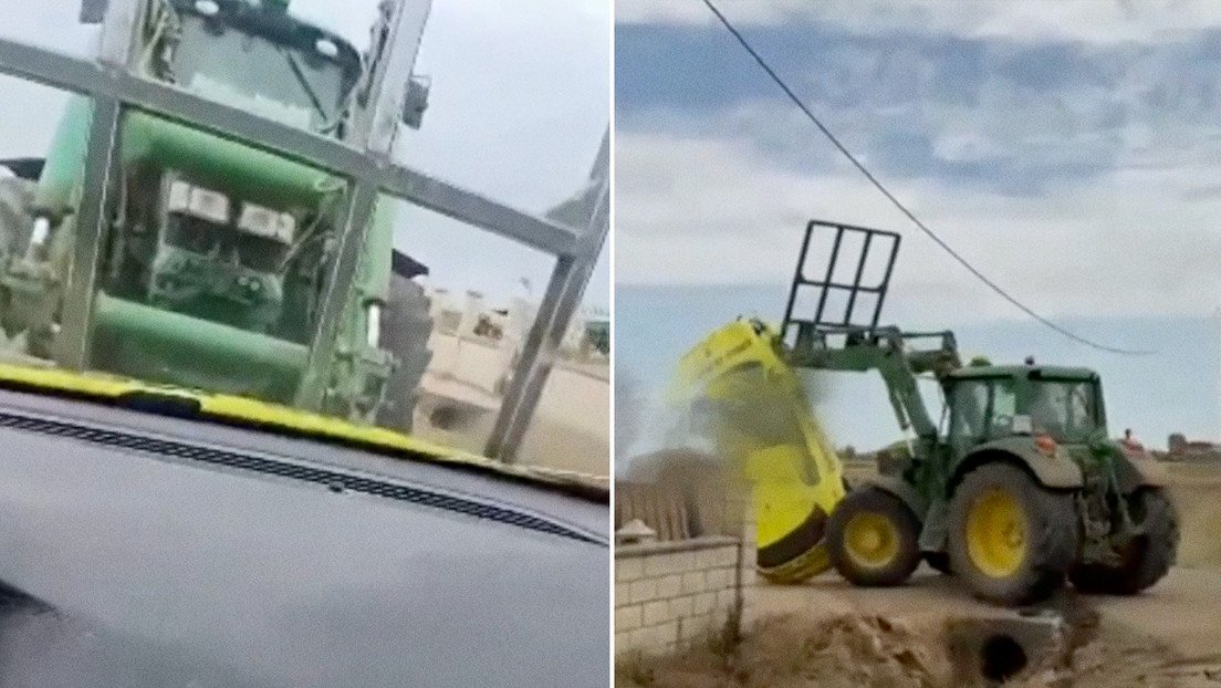 Agricultor destroza con su tractor el vehículo de un cobrador de morosos